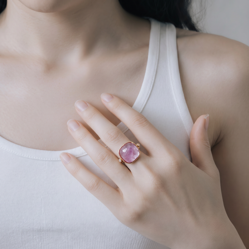 18K Gold Plated Copper Ring with Natural Purple Amethyst Stone, Adjustable