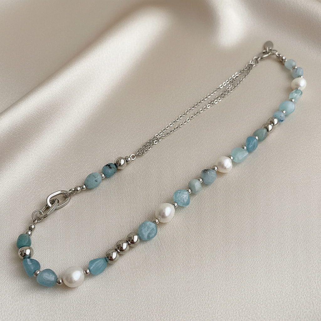 Natural Blue Crystal Freshwater Pearl Alloy Necklace