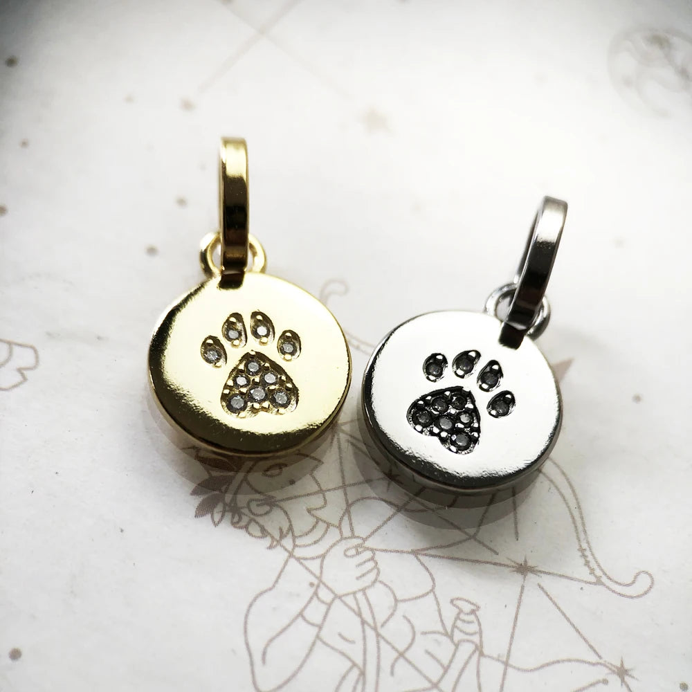 Gold Plated 925 Sterling Silver CZ Stones Dog Footprint Paw Pendant