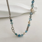Natural Blue Crystal Freshwater Pearl Alloy Necklace