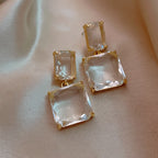 Stunning Glass Block Stud Earrings in Zinc Alloy
