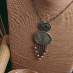 Vintage Inspired Silver Plated Zinc Alloy Necklace with Chalcedony Stone