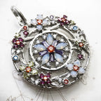 Flower Amulet Round Pendant in 925 Sterling Silver with Zircon Stones