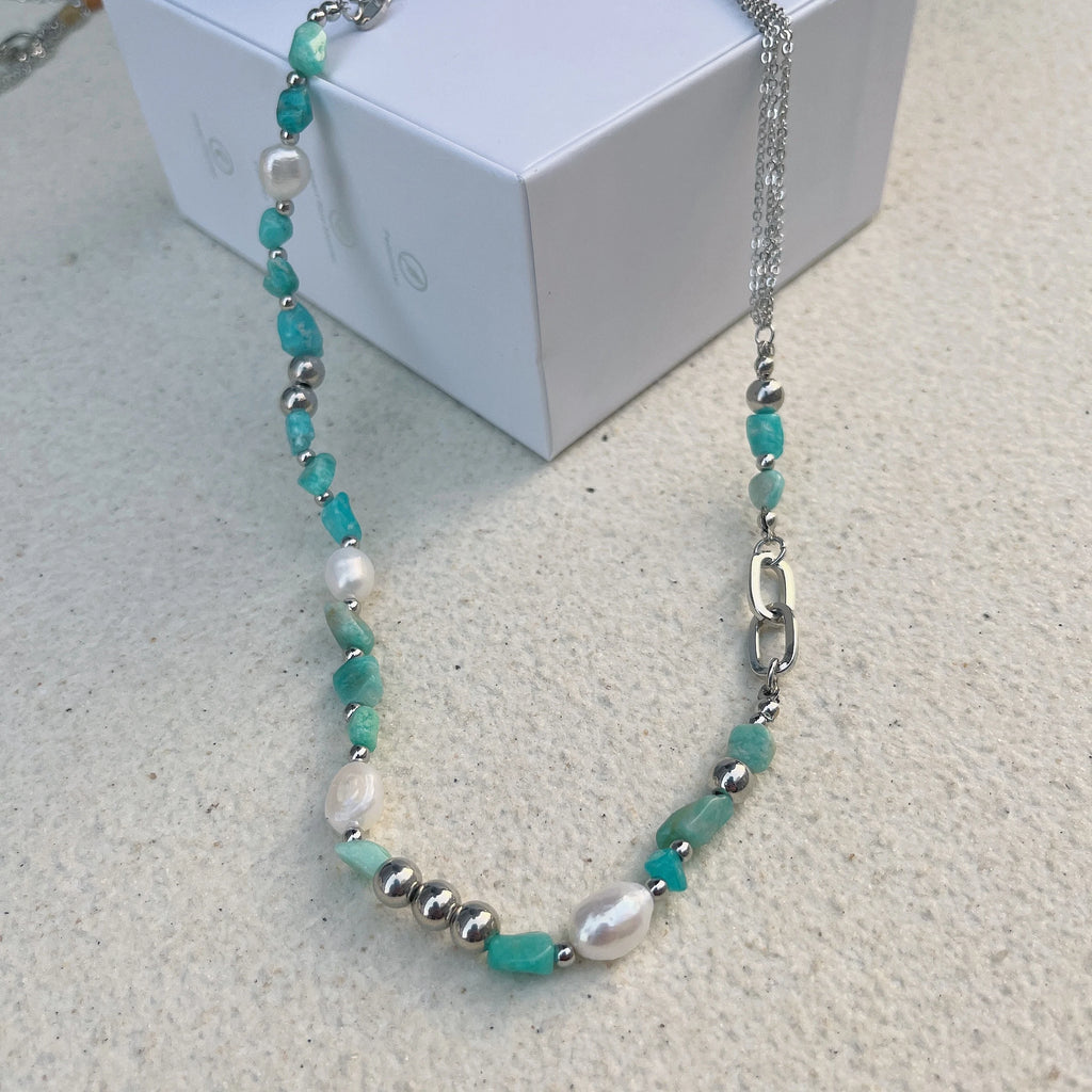 Natural Blue Crystal Freshwater Pearl Alloy Necklace