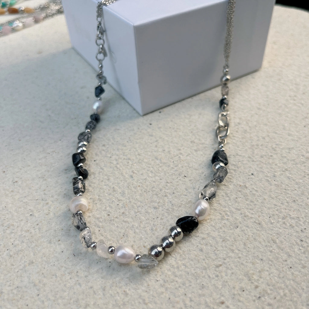 Natural Blue Crystal Freshwater Pearl Alloy Necklace