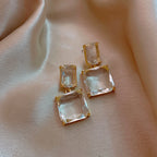 Stunning Glass Block Stud Earrings in Zinc Alloy