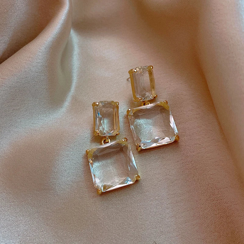 Stunning Glass Block Stud Earrings in Zinc Alloy