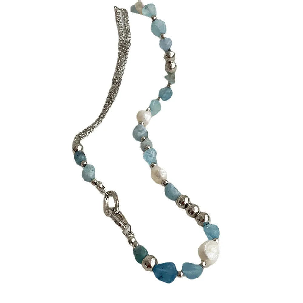 Natural Blue Crystal Freshwater Pearl Alloy Necklace