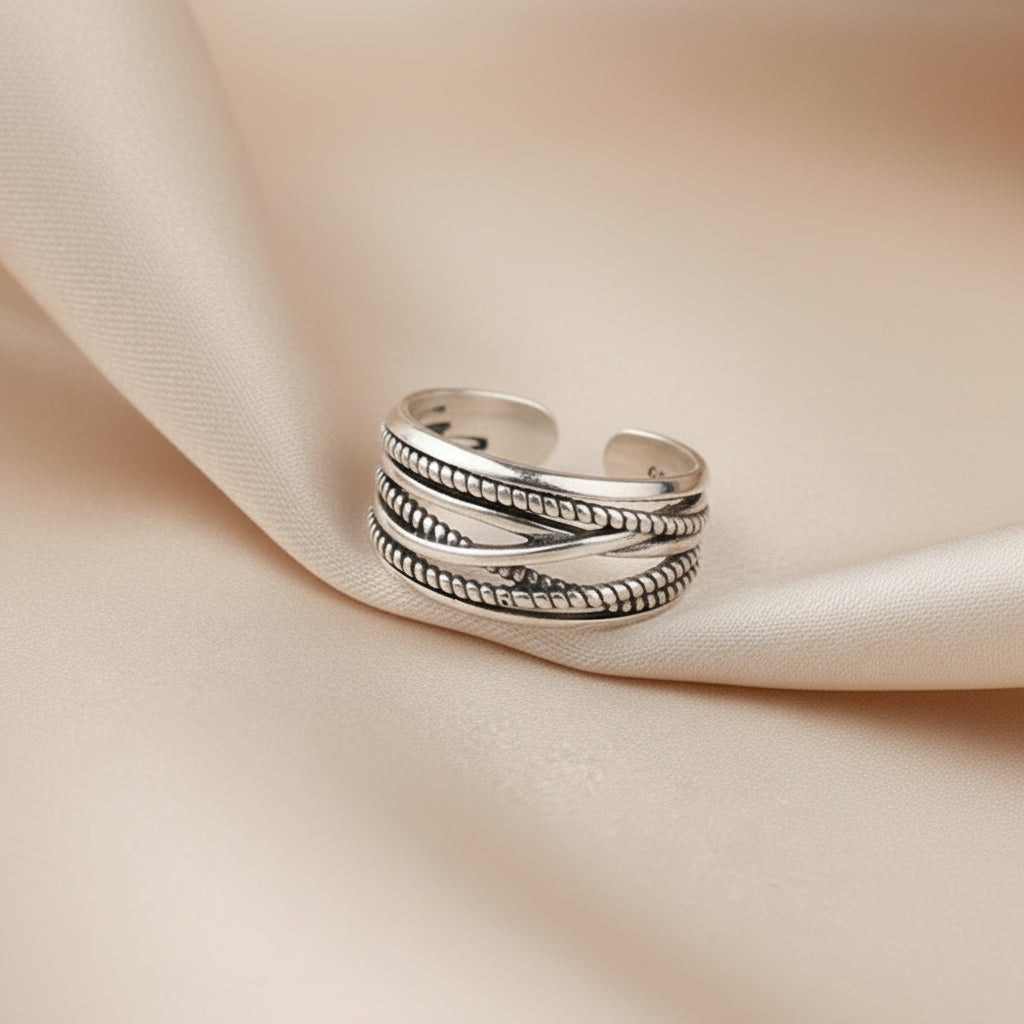 White Gold Plated 925 Sterling Silver Adjustable Ring