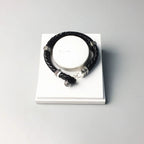 Unisex Rhodium Plated Stainless Steel Leather Rebel Punk Bracelet