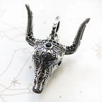 Blackened Bull Skull Pendant in 925 Sterling Silver with Black Zircon