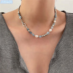 Natural Blue Crystal Freshwater Pearl Alloy Necklace