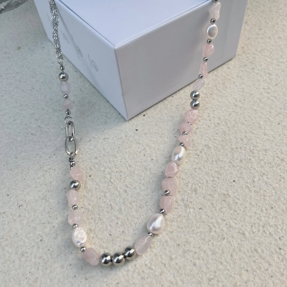Natural Blue Crystal Freshwater Pearl Alloy Necklace