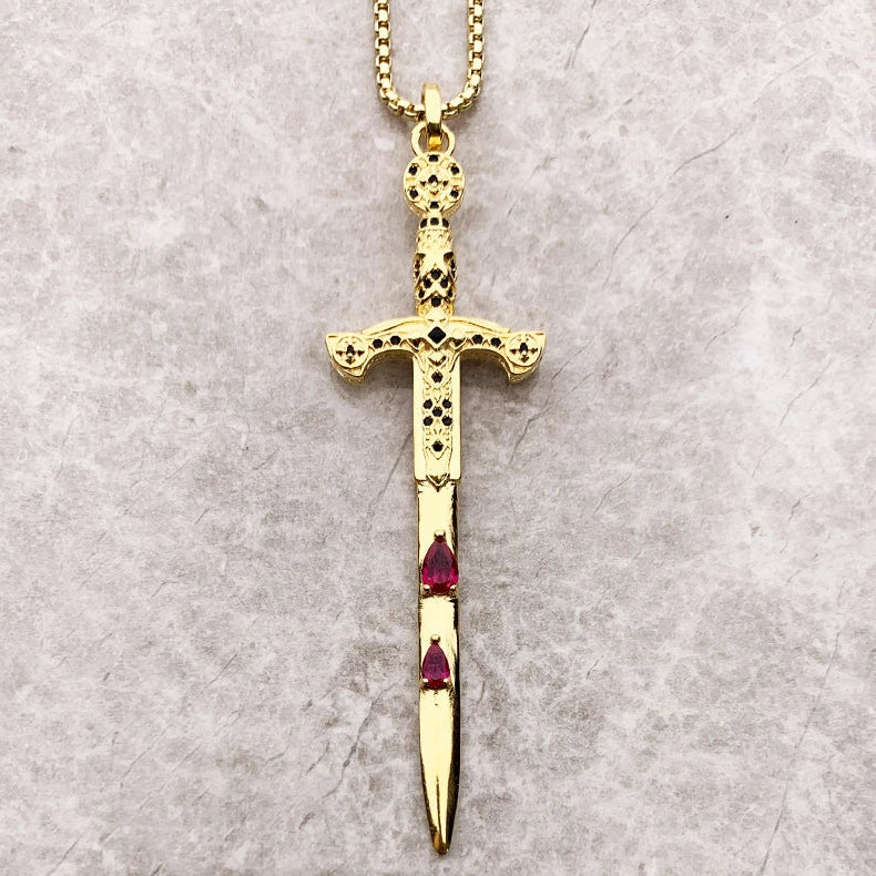 Sword Pendant Link Chain Necklace in 925 Sterling Silver