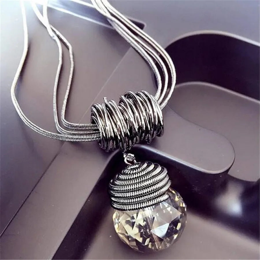 Bold Long Statement Necklace with Oversized Crystal Pendant - Choose Yours