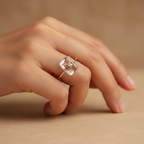 Chalcedony Crystal Rectangular Adjustable Ring in Gold Plated Copper