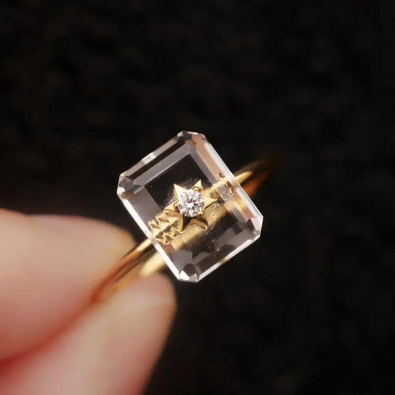 Chalcedony Crystal Rectangular Adjustable Ring in Gold Plated Copper