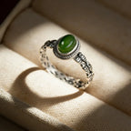 925 Sterling Silver Green Gemstone Adjustable Ring