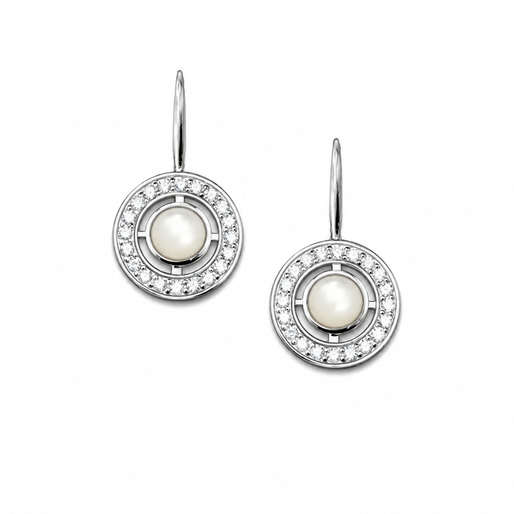 Round Drop Earrings In 925 Sterling Silver with Natural Zircons