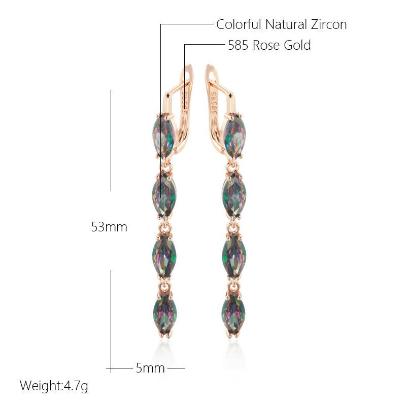 14K Rose Gold Plated Copper Long Dangle Earrings with Light Violet Zircons