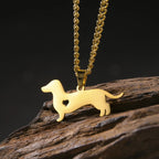 Stainless Steel Pendant Necklace Dachshund Dog Cutout Heart - 4 Options