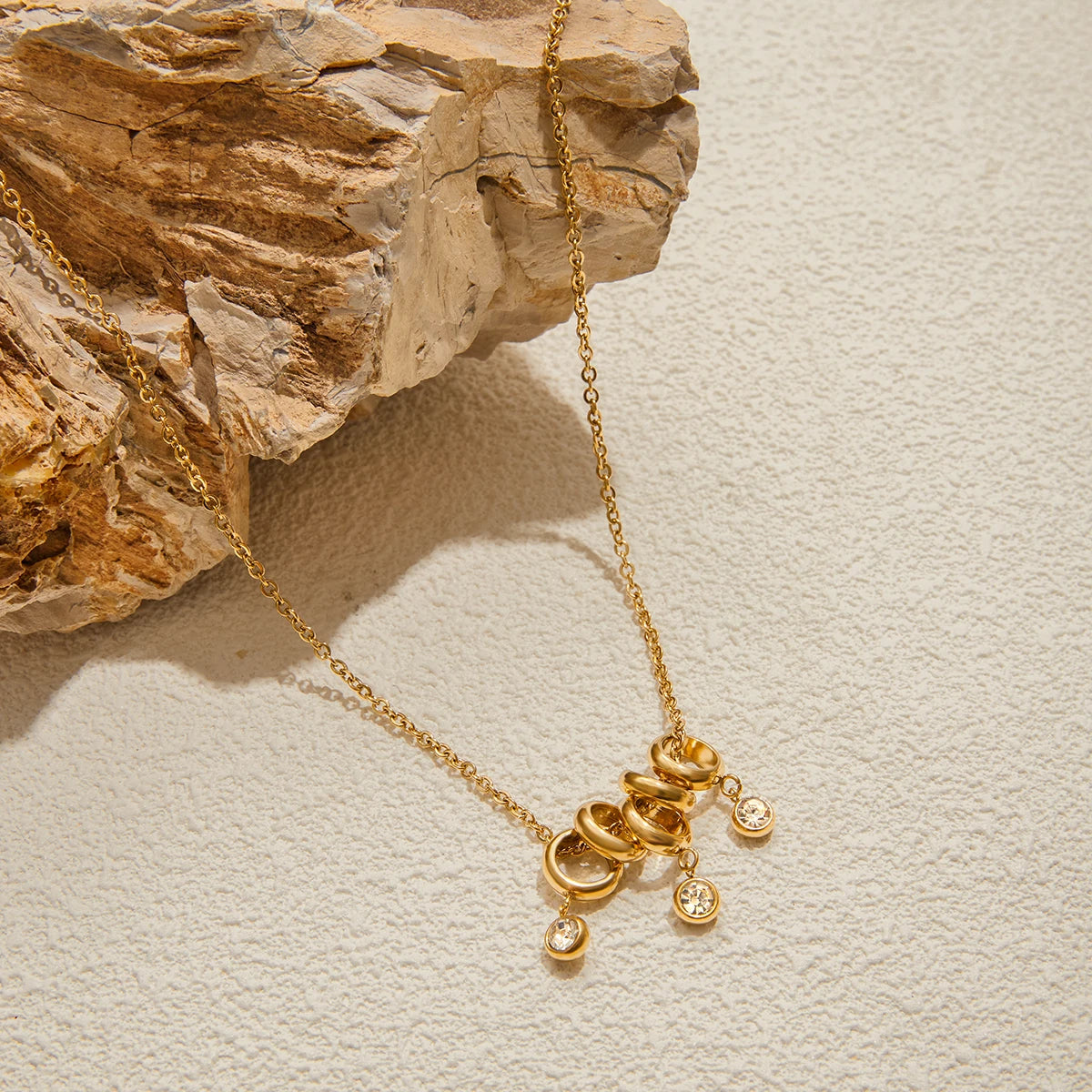 Modern 18K Gold Plated Three-Stone Rhinestone Necklace