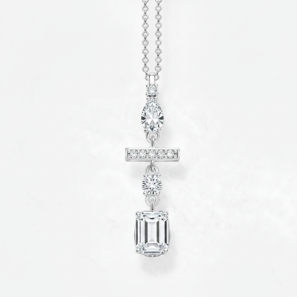 Geometric Colorful Pendant in 925 Sterling Silver with Zircon Stones