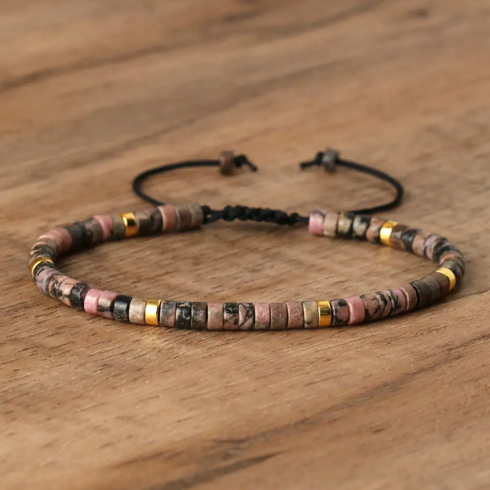 Adjustable Rope Bracelet with Natural Stone Beads - Large Selection