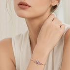 Ornament Link Chain Bracelet in 925 Sterling Silver with Colorful Zircons