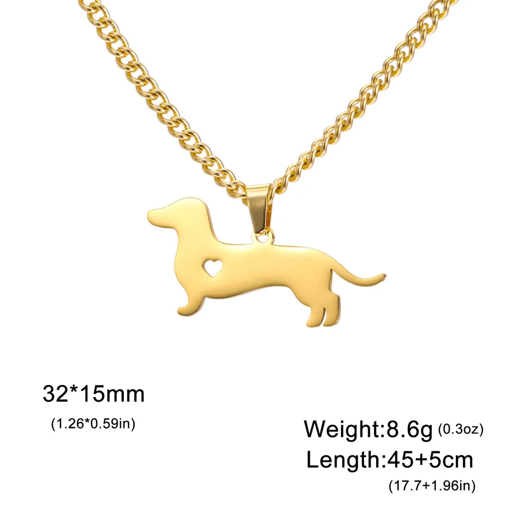 Stainless Steel Pendant Necklace Dachshund Dog Cutout Heart - 4 Options
