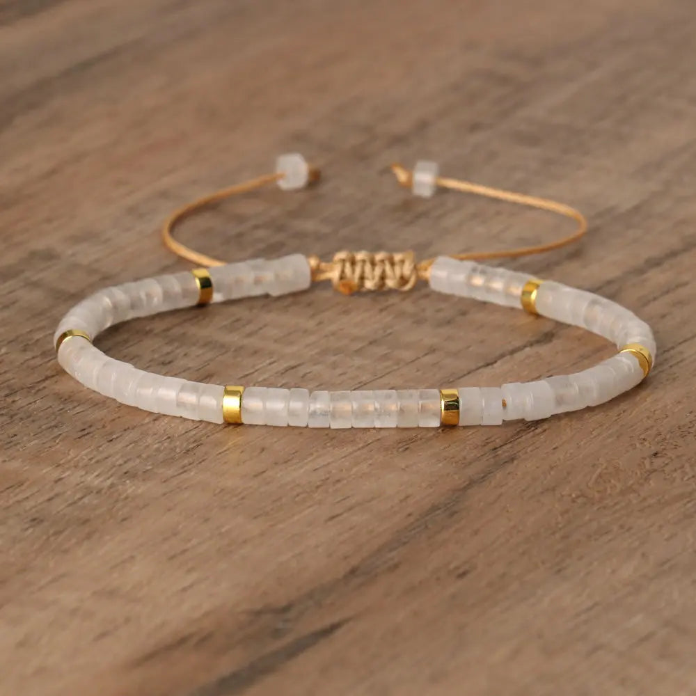 Adjustable Rope Bracelet with Natural Stone Beads - Large Selection