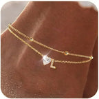 Initial 14K Gold-Plated Stainless-Steel Cubic Zirconia Heart Anklet