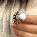 Vintage Inspired Simulated Pearl Stackable White Copper Ring - Bold, Unusual, Statement