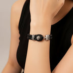 Unisex Rhodium Plated Stainless Steel Leather Rebel Punk Bracelet