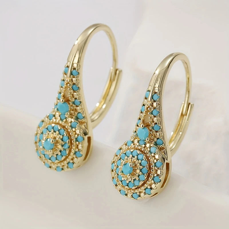 Bohemian Blue Stone Inlaid Gold-Plated Alloy Drop Earrings