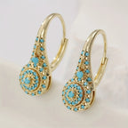 Bohemian Blue Stone Inlaid Gold-Plated Alloy Drop Earrings