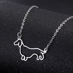 Stainless Steel Pendant Necklace Dachshund Dog Cutout Heart - 4 Options