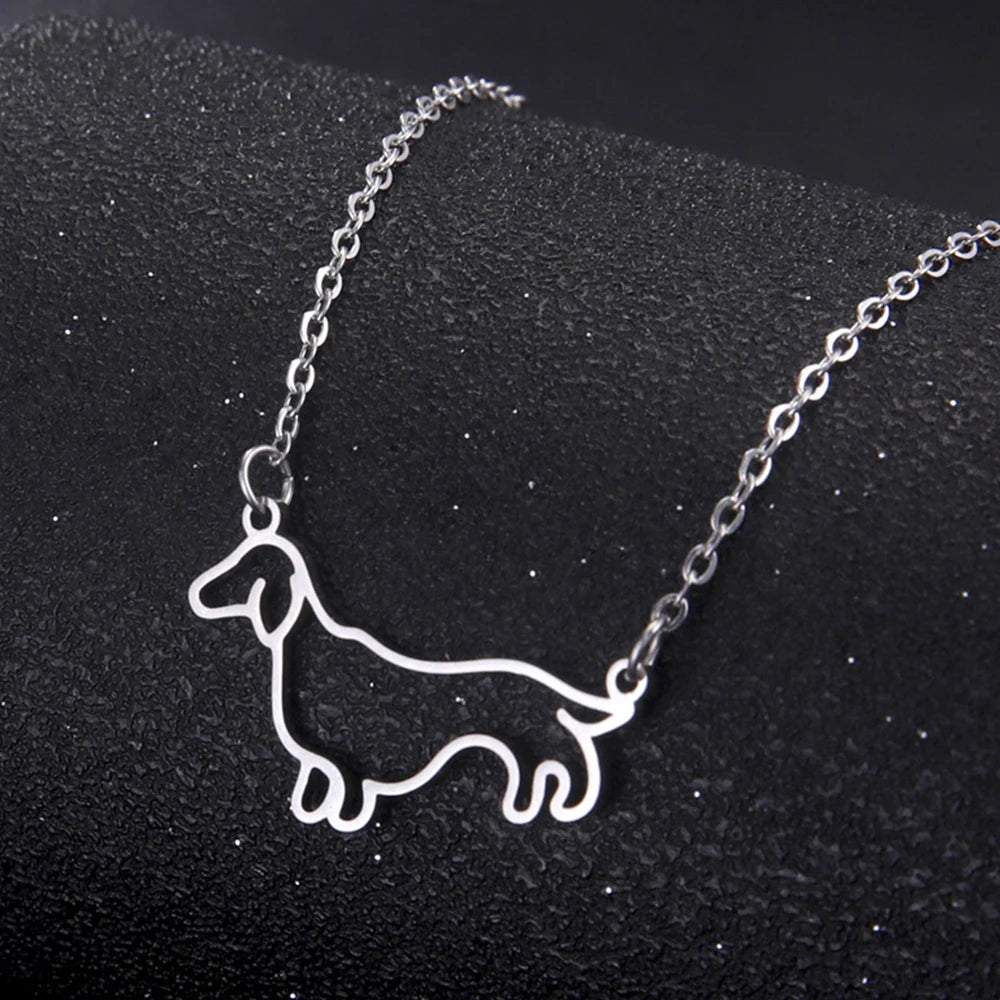 Stainless Steel Pendant Necklace Dachshund Dog Cutout Heart - 4 Options