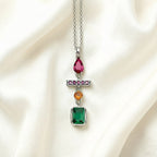 Geometric Colorful Pendant in 925 Sterling Silver with Zircon Stones