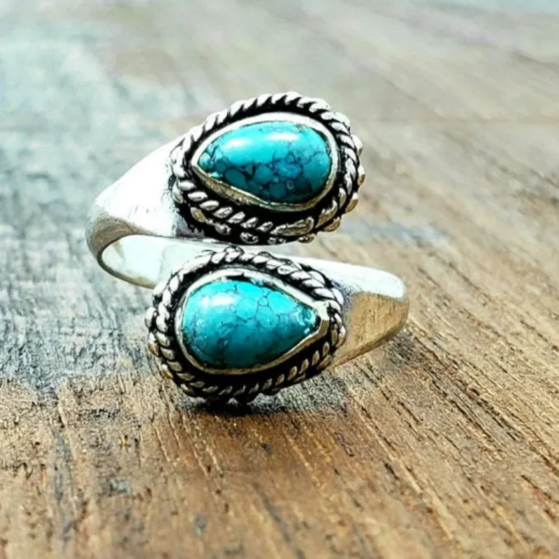 Turquoise Statement Rings – Bold Adjustable Boho Designs in Zinc Alloy