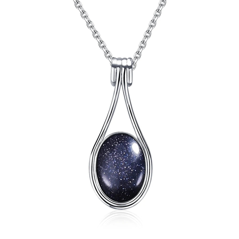 Platinum Plated Sterling Silver Pendant with Natural Labradorite