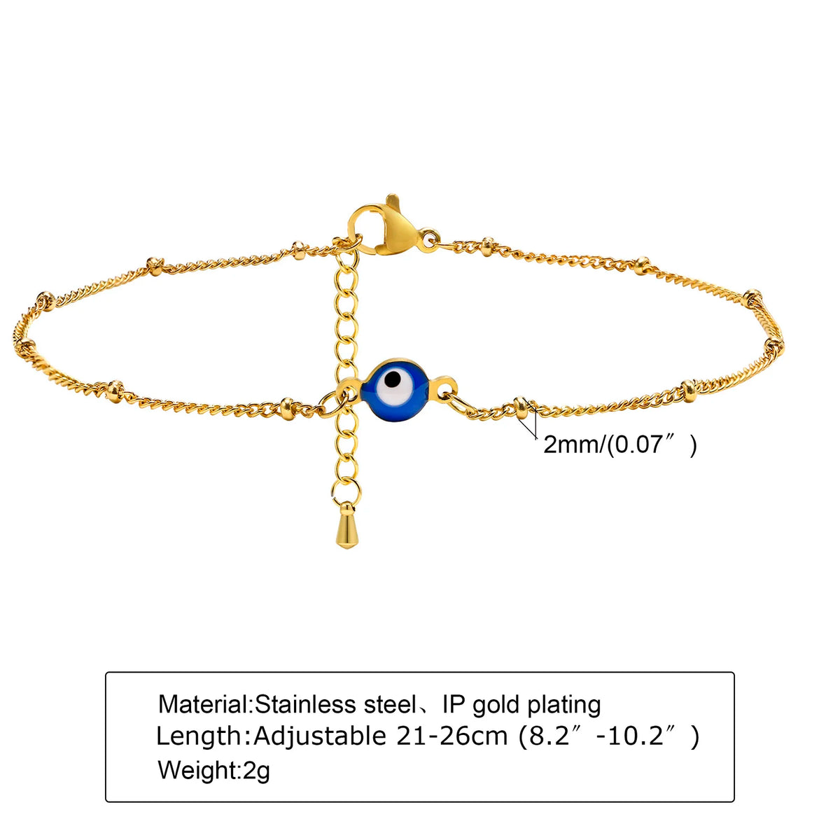 Gold-Plated Stainless-Steel Lucky Blue Evil Eye Anklet - Various Styles!!