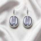 Petite Oval Drop Earrings in 925 Sterling Silver with Colorful Stone