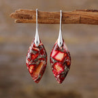 Bohemia Gold Plated Multicolored Natural Stone Leaf Drop Earrings