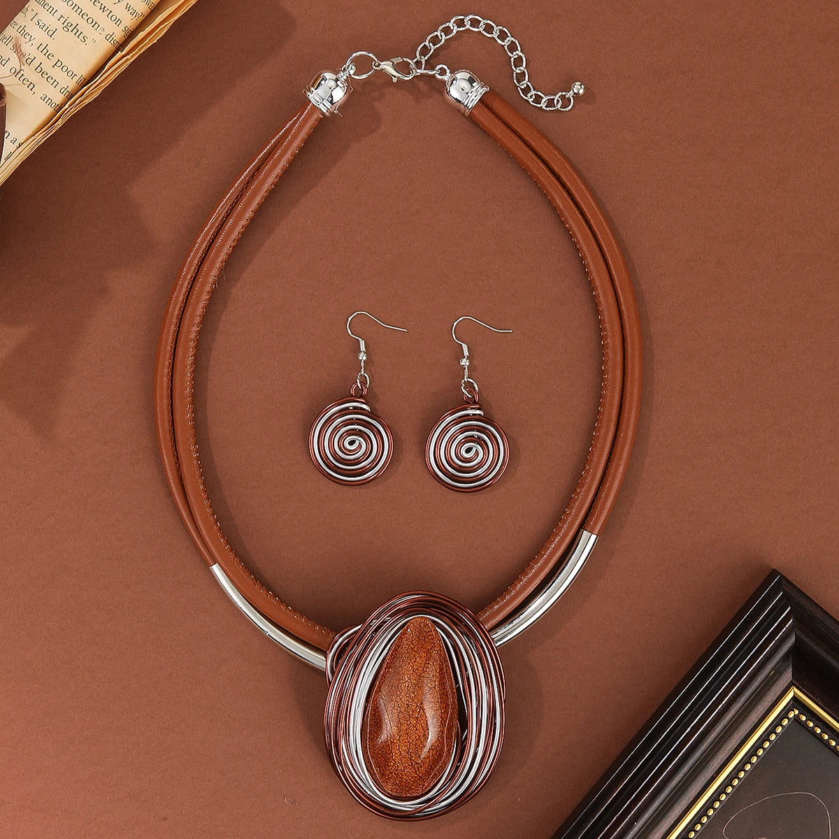 Colorful Oval Crystal Statement Necklace & Earrings Set
