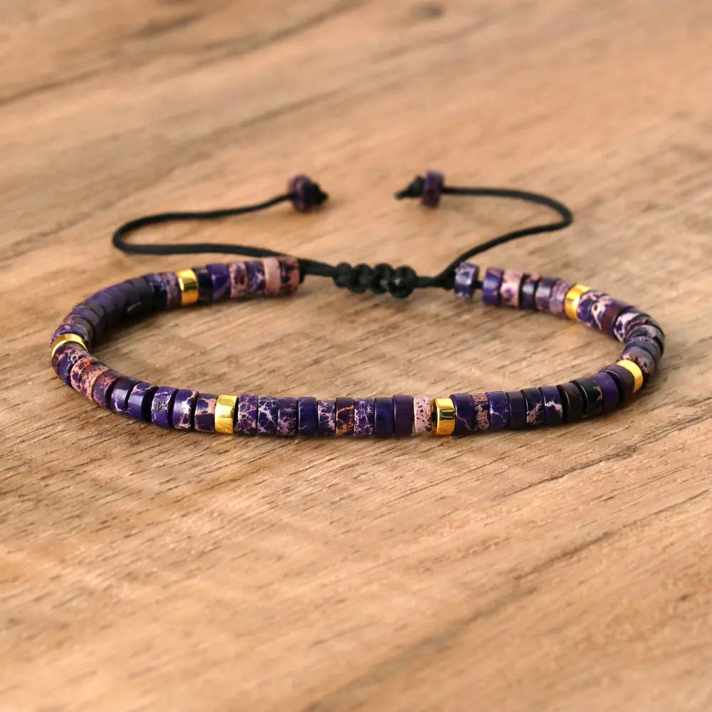 Adjustable Rope Bracelet with Natural Stone Beads - Large Selection