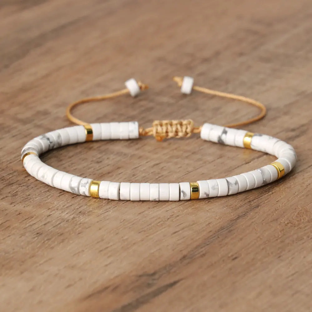 Adjustable Rope Bracelet with Natural Stone Beads - Large Selection