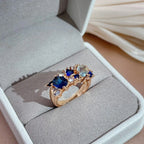 14K Rose Gold Plated Copper Earrings & Ring Set with Blue Zircons