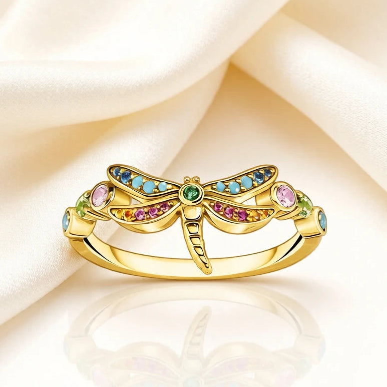Colorful Dragonfly Ring in 925 Sterling Silver with Zircon Stones