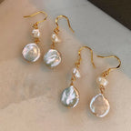 Baroque Button Natural Freshwater Pearl 14K Gold Filled Drop Earrings